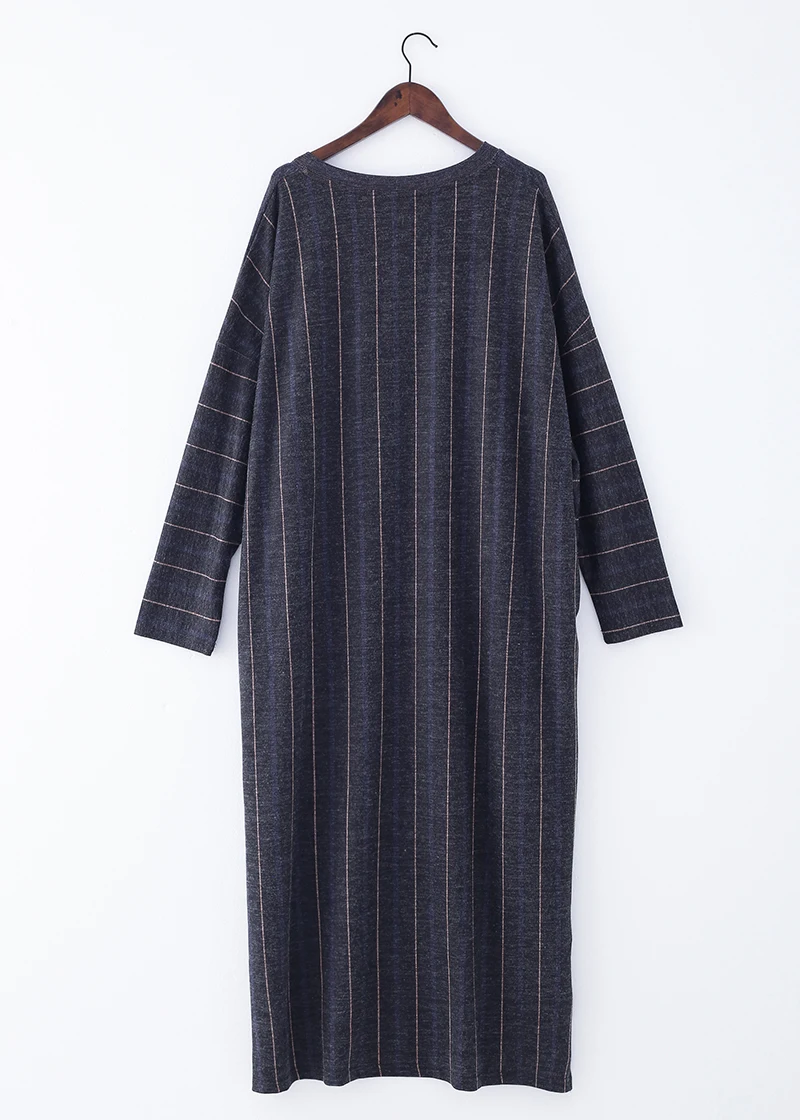 New Autumn Maxi Dresses for Women Casual Loose Long Sleeve Dress Women Knitting Striped Rabbit Hair Printed Robe Winter Vestidos