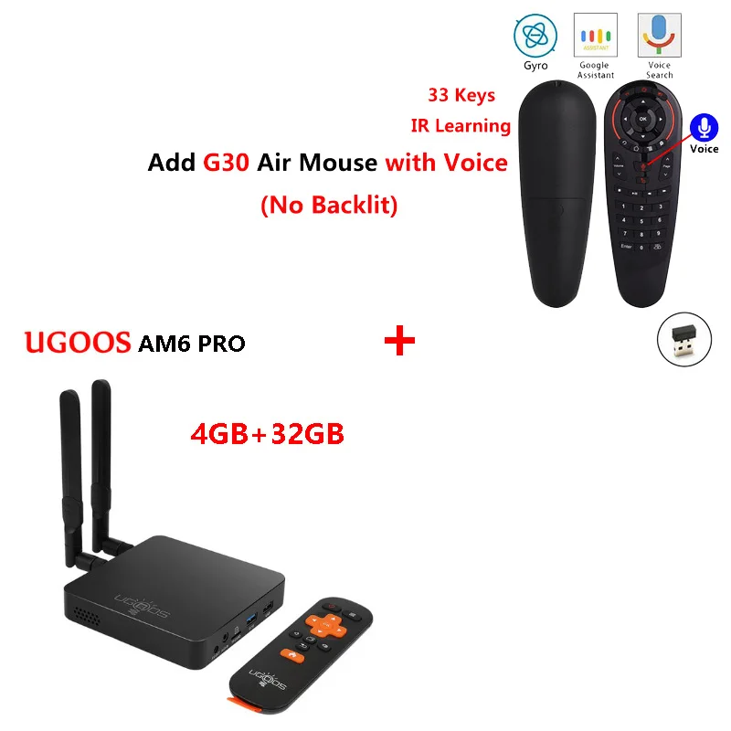 UGOOS AM6 PRO Amlogic S922X четырехъядерный Android 9,0 Smart Tv Box DDR4 4GB32GB 2,4G 5G Wifi BT5.0 1000M телеприставка 4k медиаплеер - Цвет: AM6 PRO add g30s