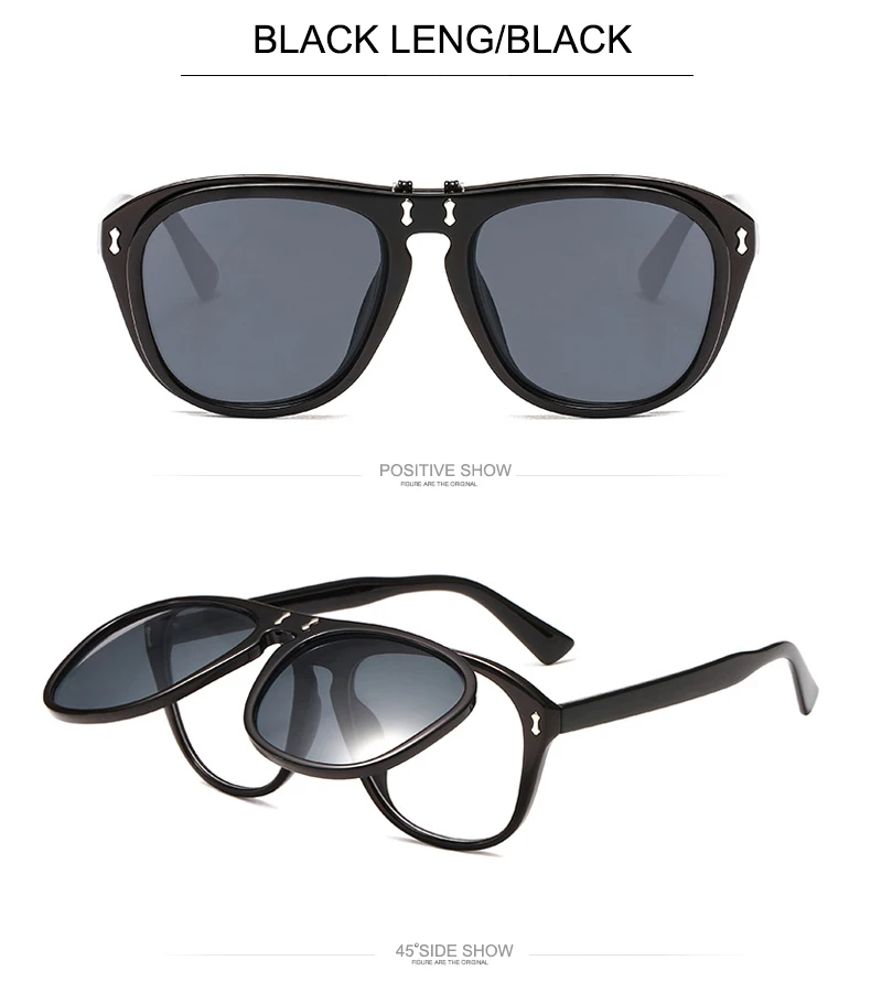OEC CPO Oversized Square Sunglasses Women Personality Flip Up Grey Sunglasses Men Double Unisex Goggles Eyeglasses UV400 O215