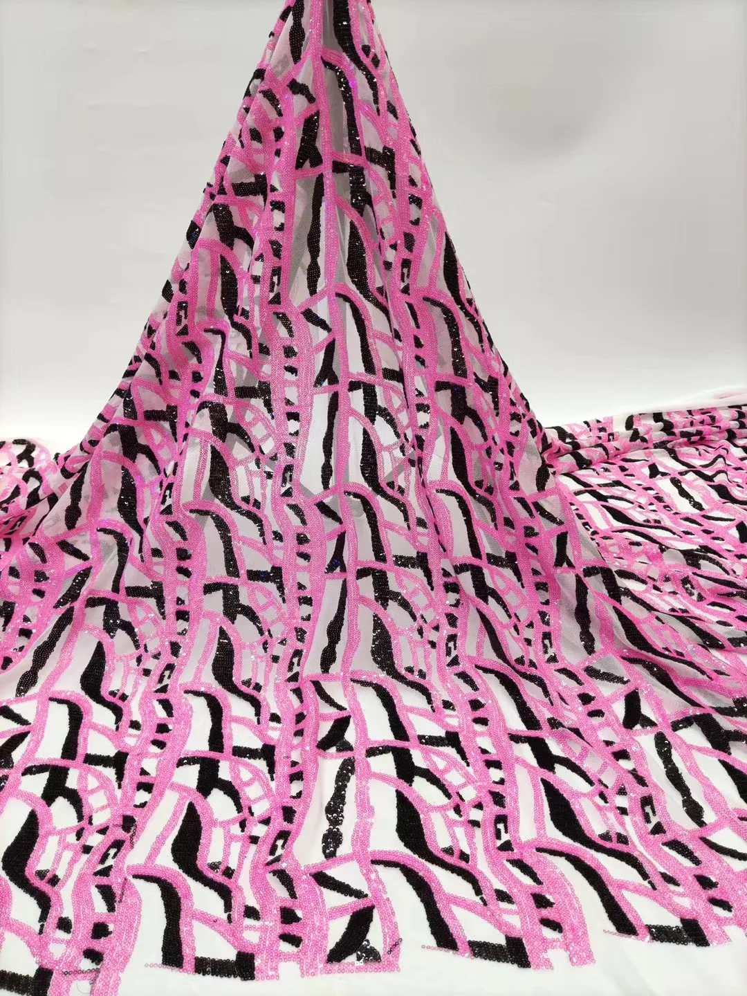 

African Tulle Lace Fabric 2020 High Quality Lace Fabric French Nigeria Sequin Mesh Sewing Lace Fabric D40901