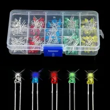 200pcs 3mm LED lights mixed color white yellow red blue green classification diode DIY kit