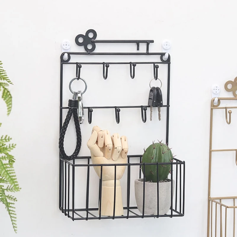 

Keys Shelf Storage Basket Metal Key Hook Iron Decorative Wall Hanging Earring Ring Jewelry Hooks Home Decor Rack