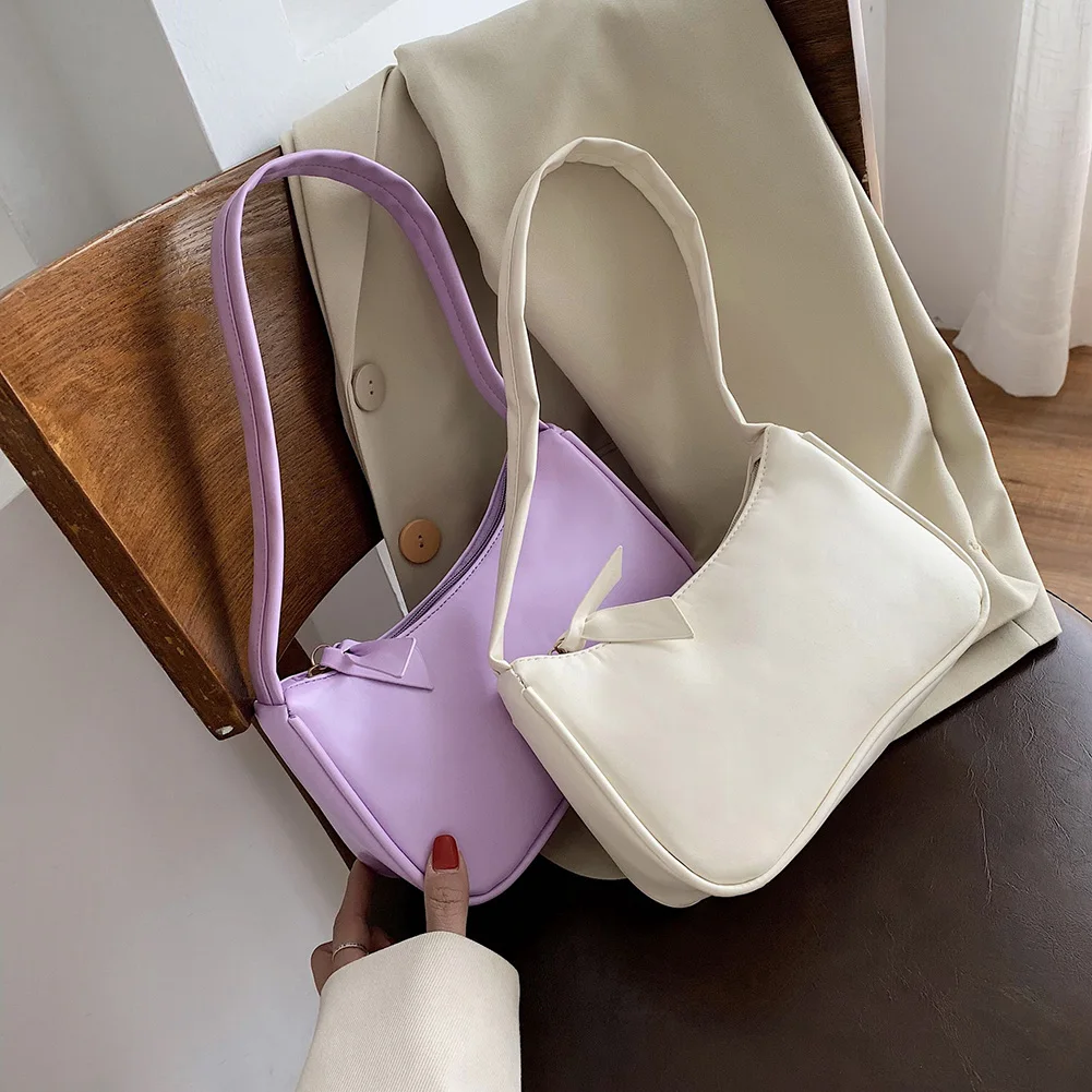 Retro Soft PU Leather Women Shoulder Underarm Bags Casual Solid Color Small Top-Handle Handbags Ladies Fashion Shoulder Bags_voghion.com