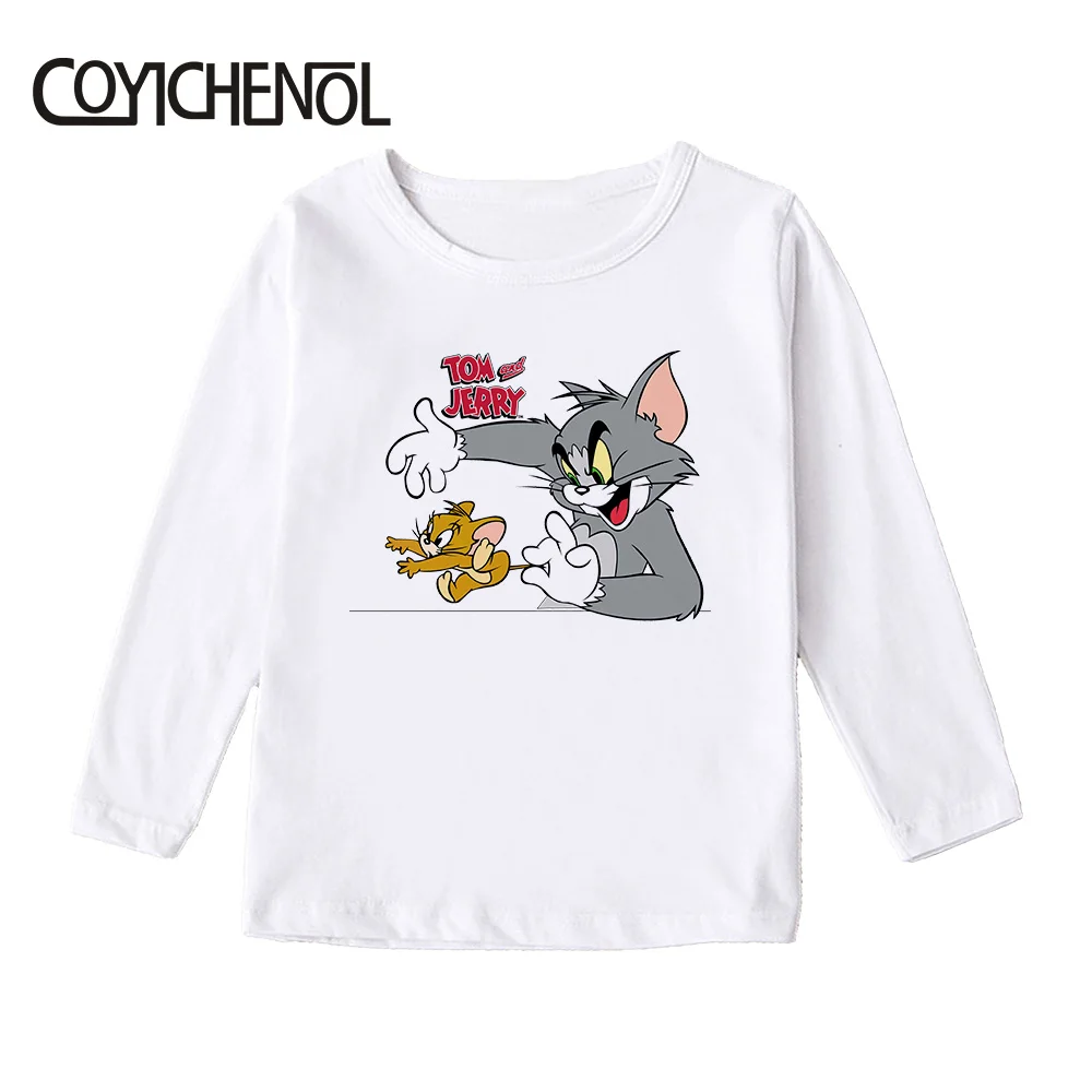 Tom and Jerry print kids tshirt Spring and autumn 2-12 Years long sleeve Kid Printed cartoon Tops COYICHENOL