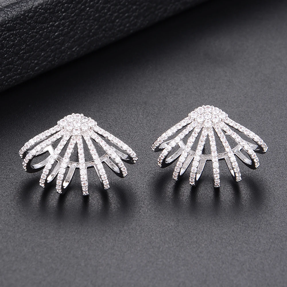 

LARRAURI Gorgeous Exquisite Handmade Top Level Stud Earrings for Women Paved Full Cubic Zirconia Sterling Silver Accessories