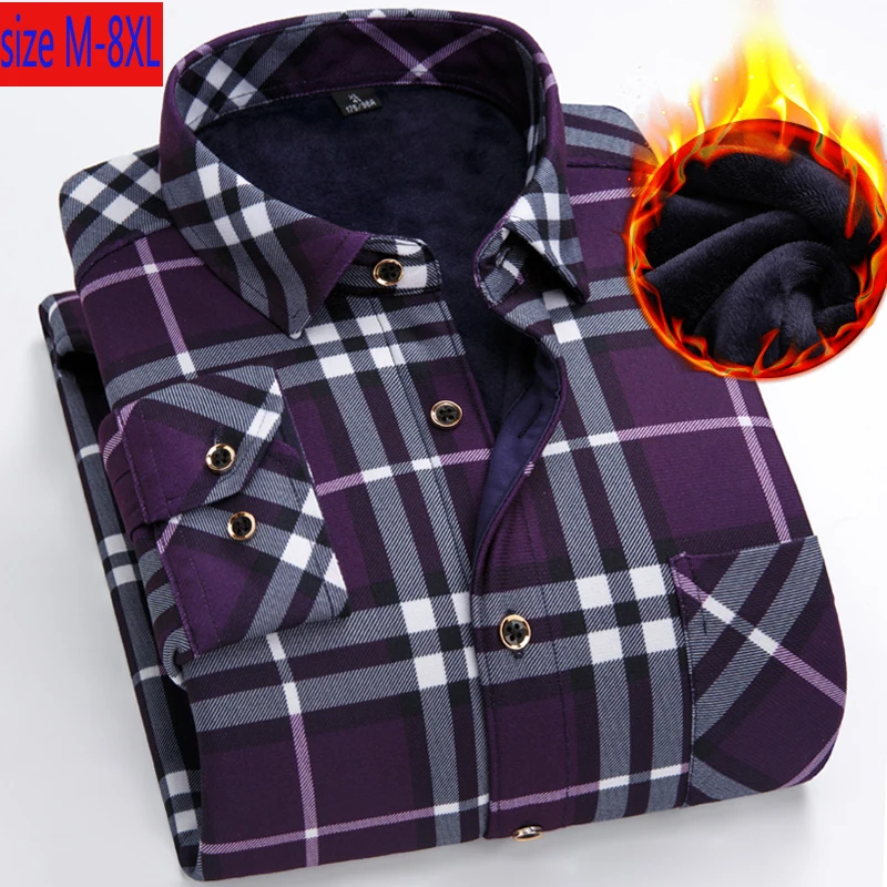 Новая мода плюс бархатные теплые плотные свободные зимние повседневные клетчатые рубашки мужские рубашки с длинным рукавом размера плюс M-3XL4XL5XL6XL7XL8XL