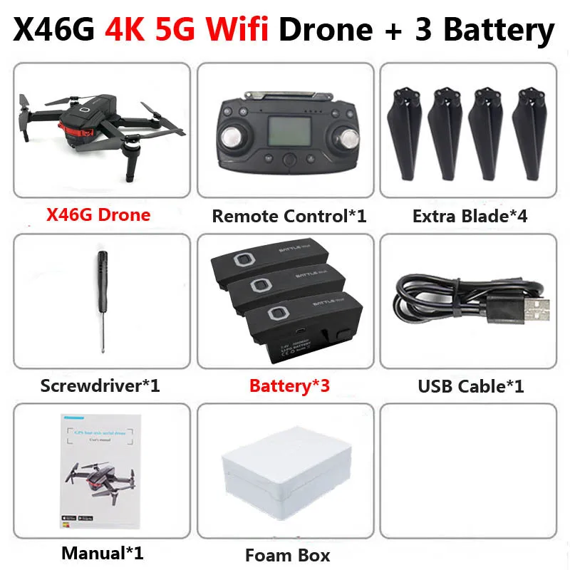 X46G Профессиональный Дрон с двойной камерой 4K HD 5G gps WiFi FPV Бесщеточный двигатель широкоугольный Радиоуправляемый квадрокоптер Вертолет игрушки SG907 - Цвет: X46G 3Battery Foam