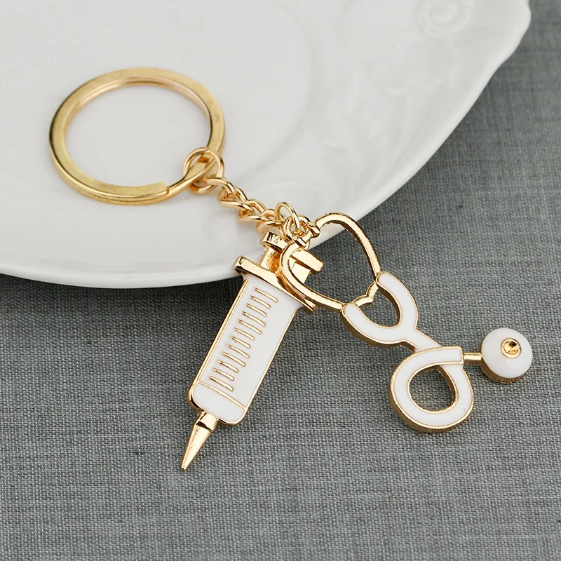 

High Quality New Doctor Nurse Key Chain Medical Tools Syringe Stethoscope Pendants Keychain Cute Enamel Keyring Jewelry Gifts