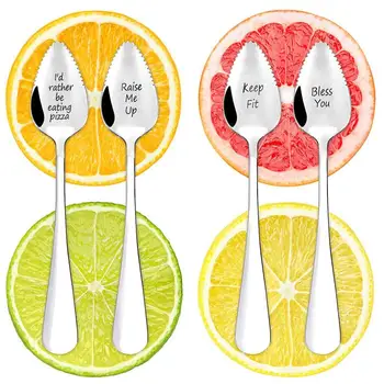 

4pcs Grapefruit Spoons Stainless Steel Tableware Round Handle Spoon With Sawtooth Fruit Dessert Spoon Serving Spoon