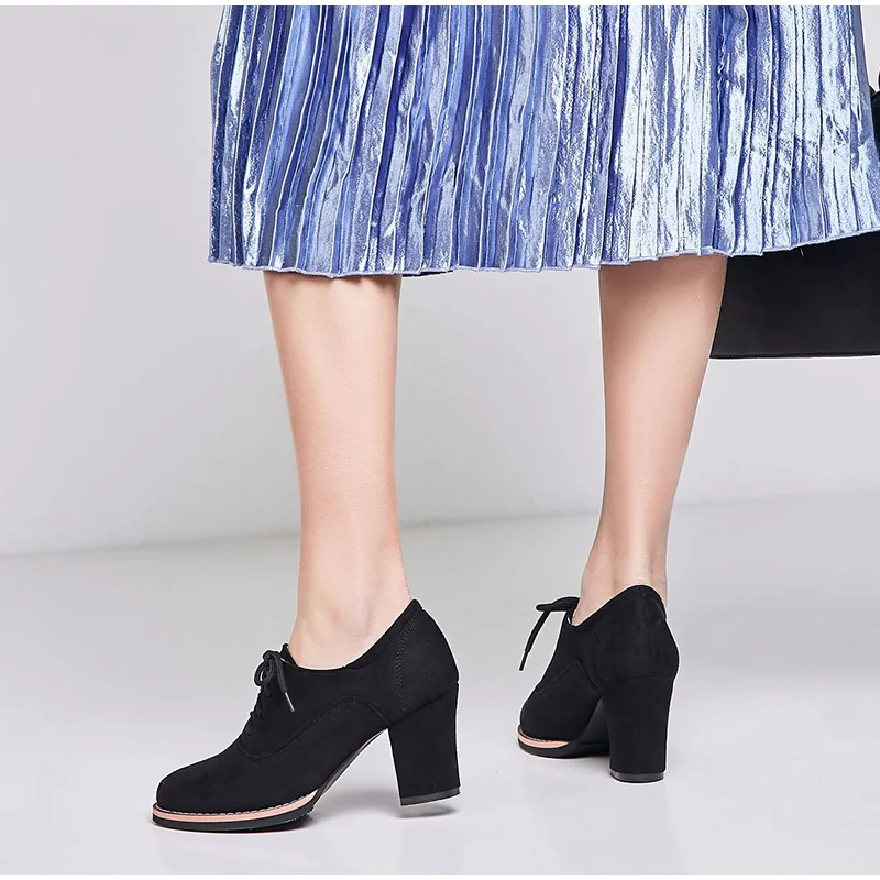 MCCKLE Autumn Shoes Women Pumps Suede Nubuck Lace Up Chunky Heels Ladies Fashion Platform Female Shoes Casual New Footwear