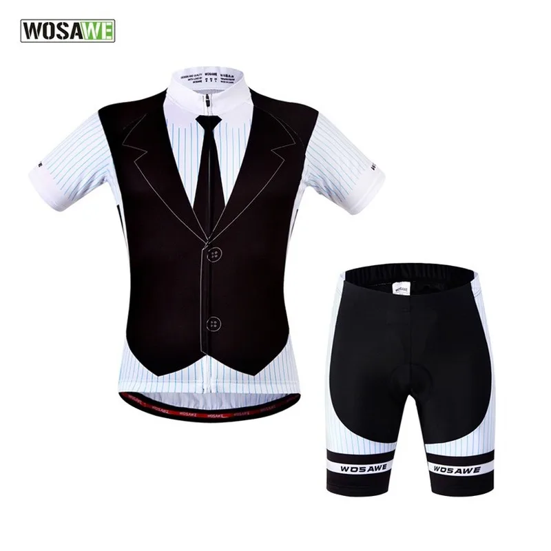 

WOSAWE Summer Men Women Cycling Set Clothing Short Sleeve Gel Pad Tie Pattern Breathable Cycle Bike Jersey Sets Bicycle Suit