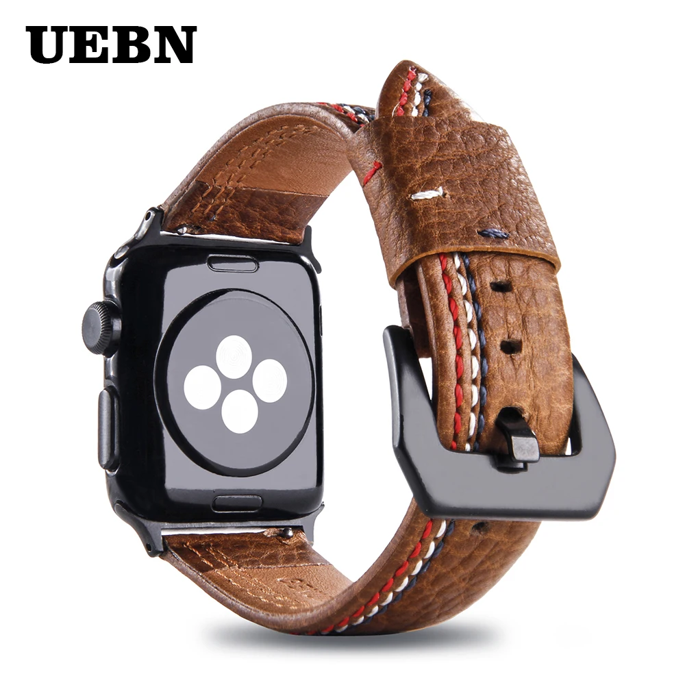 UEBN кожаный ремешок для apple watch 44 мм серии 4 3 2 1 ремешок для iwatch 38 мм 42 мм 40 мм 44 мм браслет умные аксессуары ремешки для часов