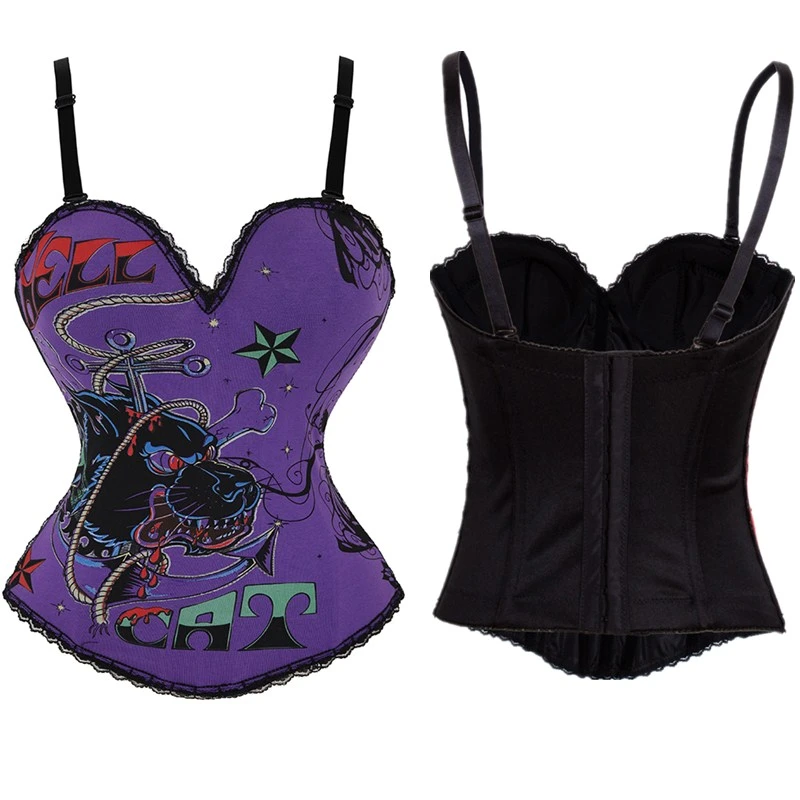 Purple sexy cotton strap corset women overbust underbust waist cincher shaperwear victorian