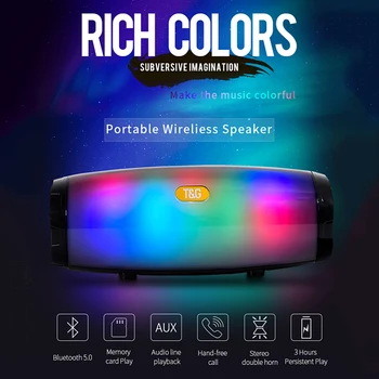 

TG-165C Bluetooth Speaker Stereo Leather Column 5 Flash Style LED Subwoofer Wireless Outdoors Music Box FM Radio For Camping