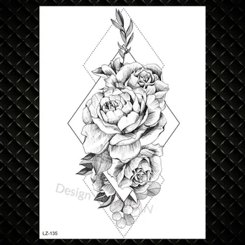 Black Rose Sexy Women Temporary Tattoos Realistic Flower Arm Tattoo Stickers For Adults Body Leg Art Fake Floral Bloosom Tatoos