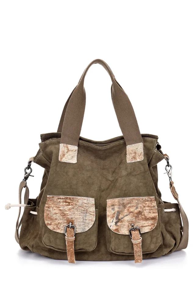 New Style Women’s Canvas Handbag with Hand-Rub Skin Shoulder Casual Women's Crossbody Bag Manufacturers Wholesale