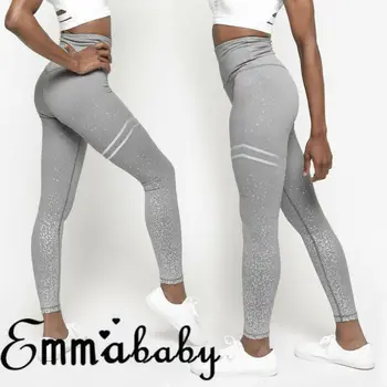 

Women Sports Gym Fitness Jogging Running Energy Elastic High waist Pencil Pants Tights Stretch Sportswear Gilding Shining