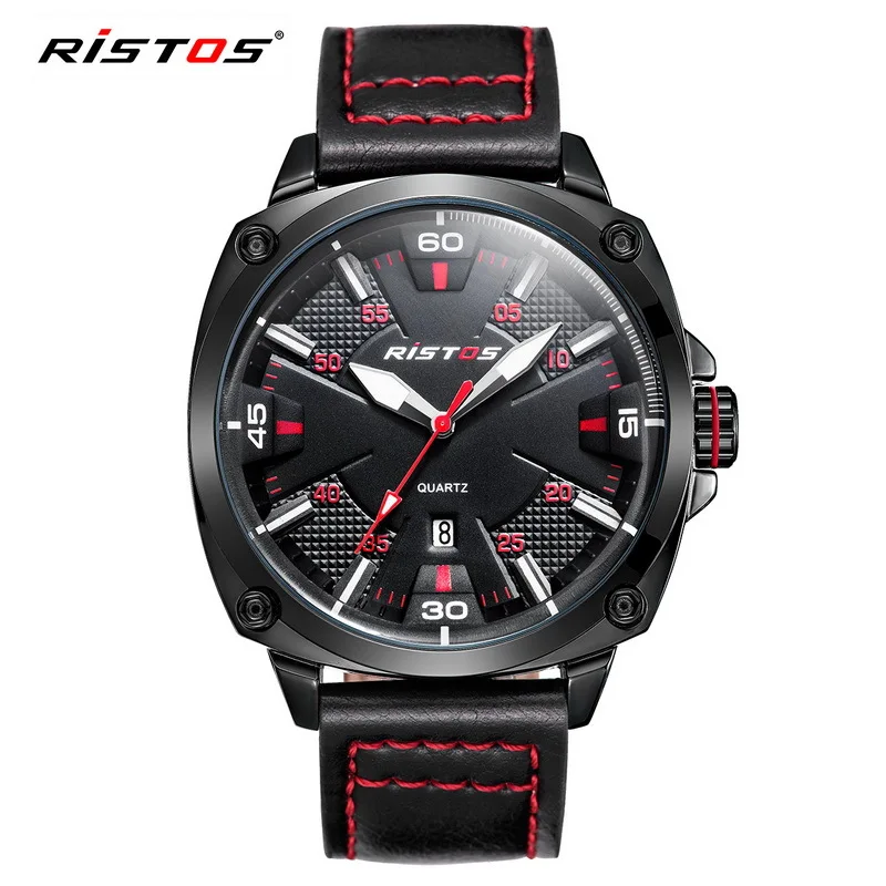

RISTOS Brand Men Quartz Watch Casual Leather Watches Luxury Men's Wristwatch Reloj Masculino Relojes Hombre Montres Military