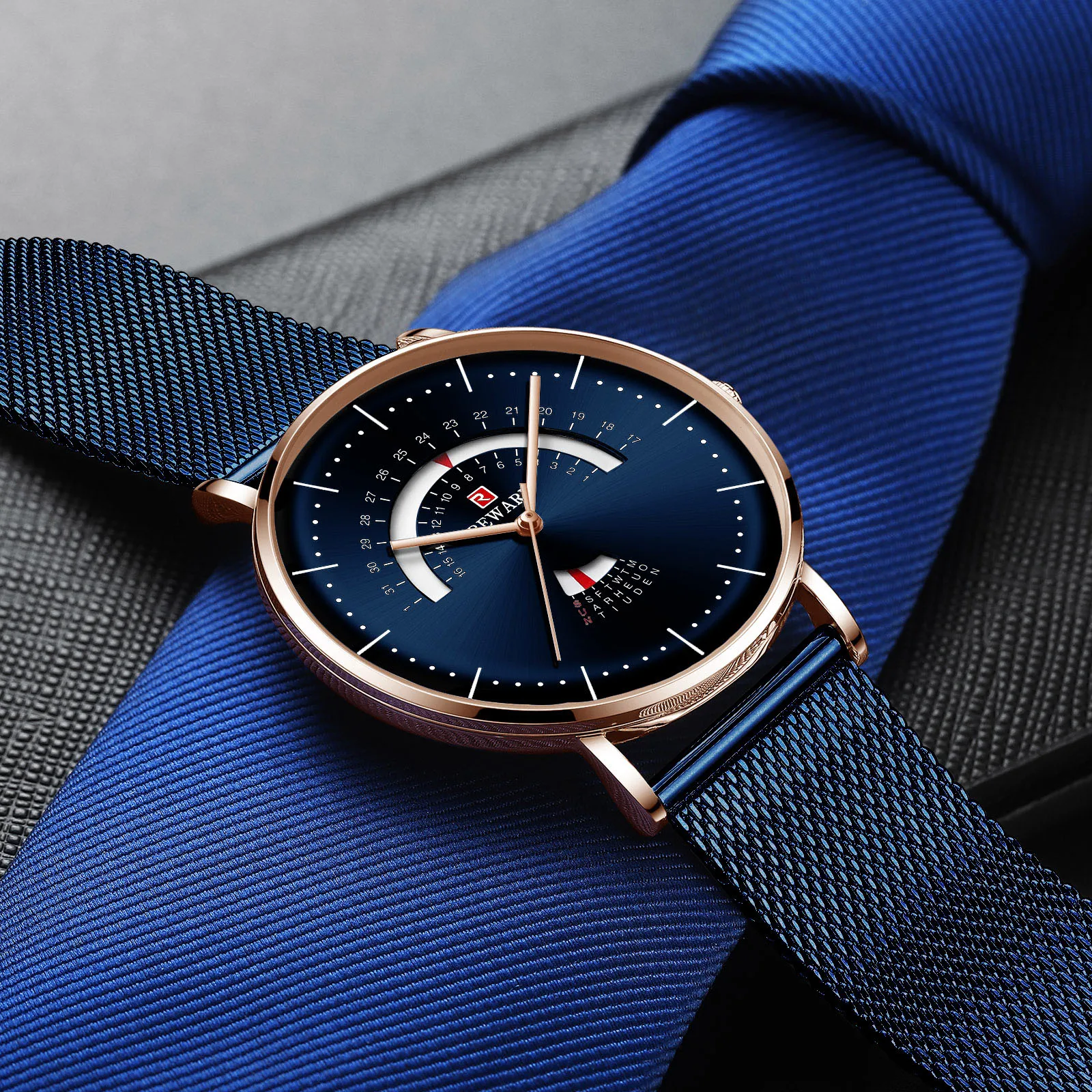 Cena Nagroda mężczyzna zegarka mody luksusowe wielofunkcyjny Auto data tydzień wyświetlacz kalendarz wodoodporna ze stali nierdzewnej cienkie mężczyzna zegar niebieski Reloj