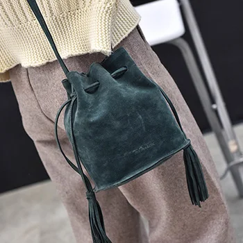 Dark Green Зимние женские сумки, маленькая сумка через плечо с кисточкой, кожаная женская желтая сумка-мессенджер, высокое качество, сумка через плечо - Цвет: Dark Green