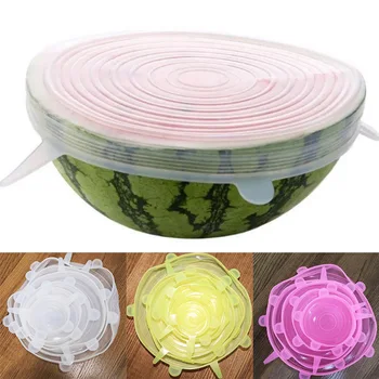 

Durable 6Pcs Heat Resisting Silicone Lids Fits All Sizes Containers Stretch Food Wraps Reusable Food Save Cover