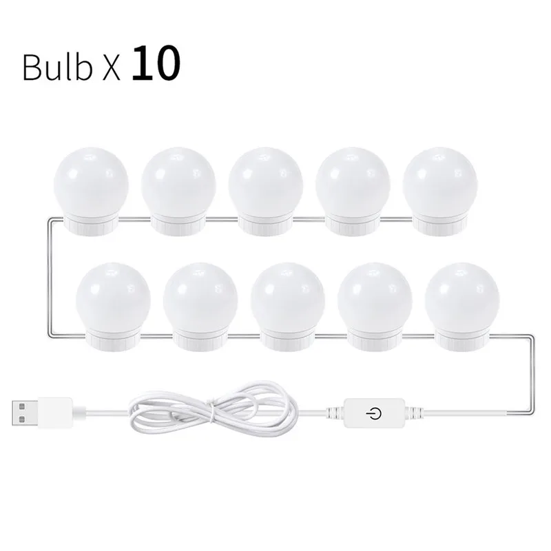 10 Bulbs Голливудский стиль led-подсветка маленького зеркала лампы комплект USB/EU/US зарядный стол настольный косметический свет с регулируемой яркостью макияж свет - Цвет: 10 Bulbs