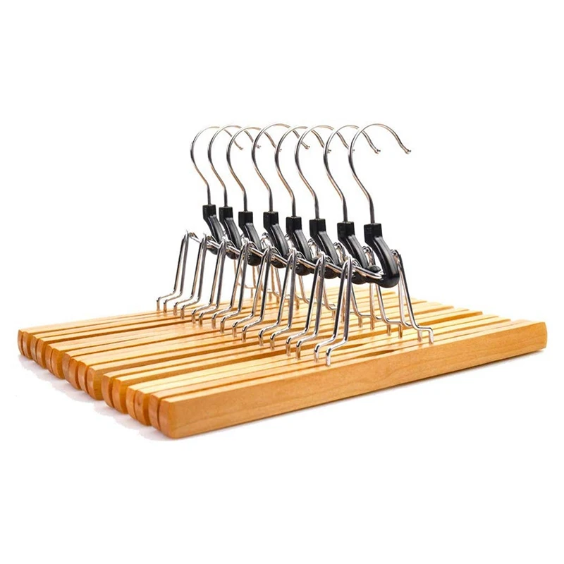 

8 Piece Wooden Series Slack Hangers Non-Slip Wood Pants Hangers with 360 Degree Rotation Anti-Rust Hook Clip Hangers for Pants S