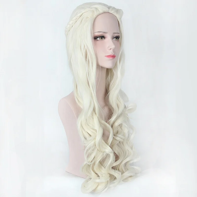 Парик из Игры престолов, серебристый/бежевый, Khaleesi daeneris Targaryen, косплей, 80 см, длинные кудрявые парики для женщин, ролевые игры, синтетические волосы