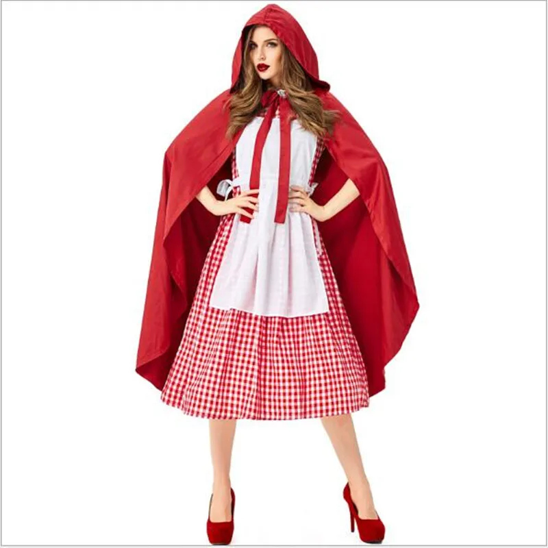 dress with cloak M XL красный костюм для верховой езды с капюшоном платье королевы одежда для косплея на Хэллоуин Взрослый Косплей Костюм Вечерние - Цвет: dress with cloak
