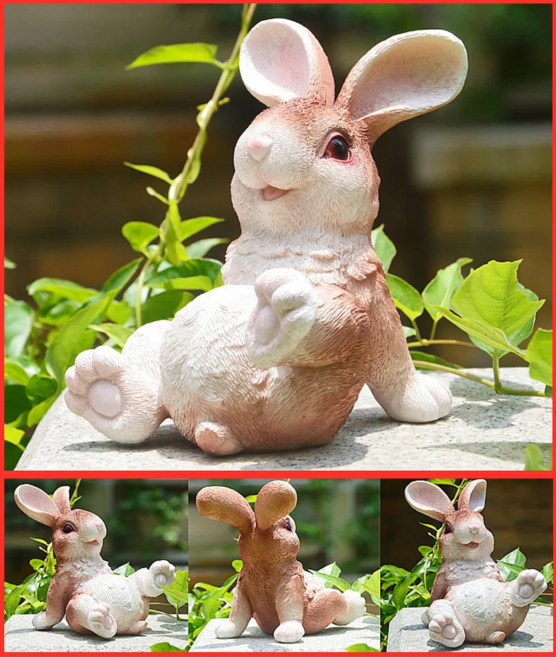 Милая Смола сидящий кролик статуя лежа Досуг животное уличная садовая скульптура домашний стол Декор офисного помещения ПОДАРОК вечерние украшения