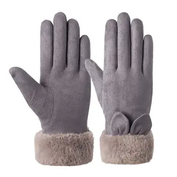

Winter Gloves Women Female Keep Warm Solid Color Touch Screen Gloves Ladies Elegant Plush Wrist Mittens Outdoor Riding Gloves