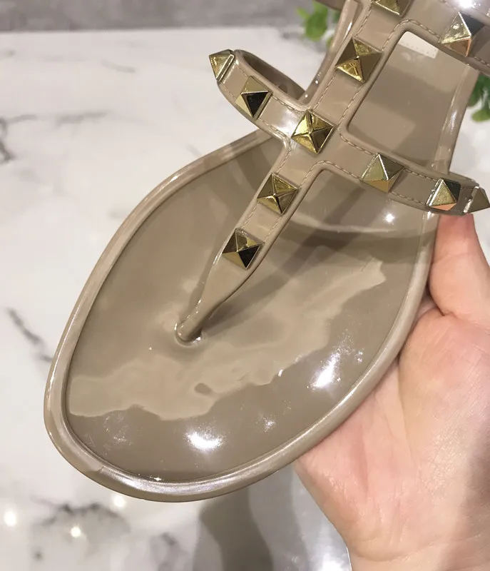 Summer Beach Sandals Woman Flip Flops PVC Slides Female Sandals Rivet Bowknot Slip on Flat with Women Studs Slippers Jelly Shoes