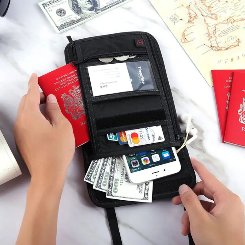 Держатель для паспорта, шейный чехол, RFID Блокировка, дорожный кошелек, сумка-Органайзер, чехол, красный, фиолетовый, черный
