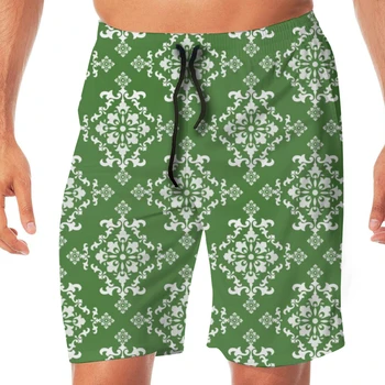 

Men Casual Summer Hawaiian Beach Pants Half Trousers St Patrick's Day Damask Vintage Celtic