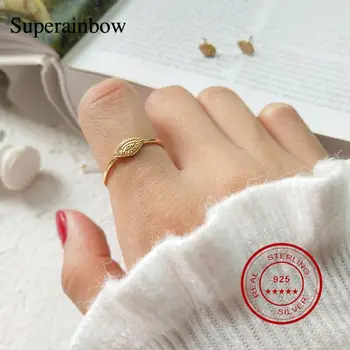 

SUPERAINBOW 925 Sterling Silver Simple Gold Eye-shaped Adjustable Size Ring for Women Party Jewelry Accessories SR-R36