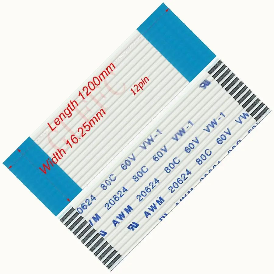 12pin 1,25 шаг 130 мм-1350 мм a-тип Гибкий плоский кабель FFC awm 20624 ROHS для ttl lcd DVD Компьютера - Цвет: 1200