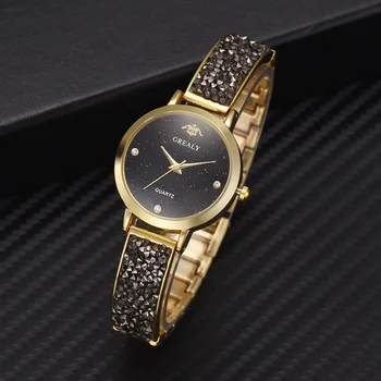 

Women Watches Luxury Crystal Women Ladies Bracelet Quartz Wristwatch Rhinestone Clock Ladies Dress Gift Watches Gold Black Watch