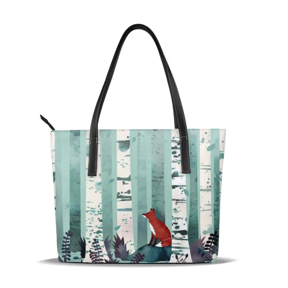 Сумочка в виде лисы, сумки с верхней ручкой, сумка-шоппер с принтом, кожаная сумка-тоут, модная вместительная женская сумка - Цвет: The Birches