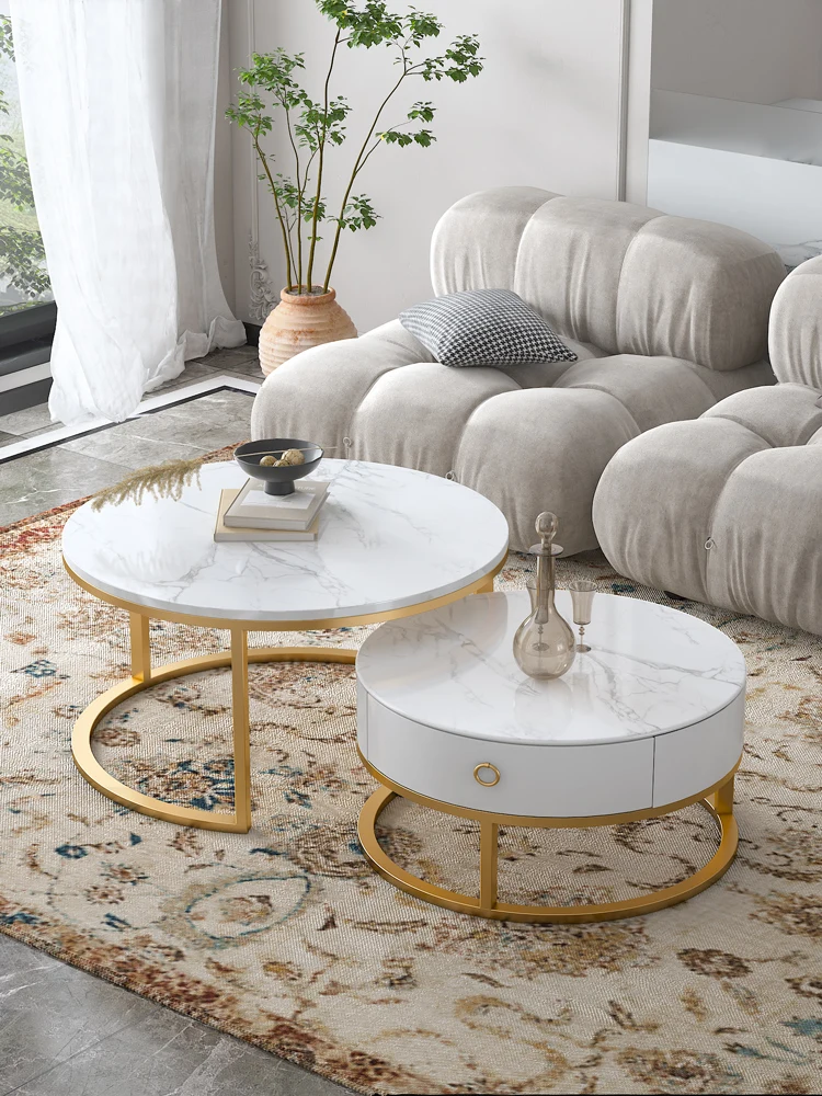 

Cy Light Luxury Stone Plate round Tea Table Small Apartment Modern Minimalist Living Room Tea Table Living Room Home