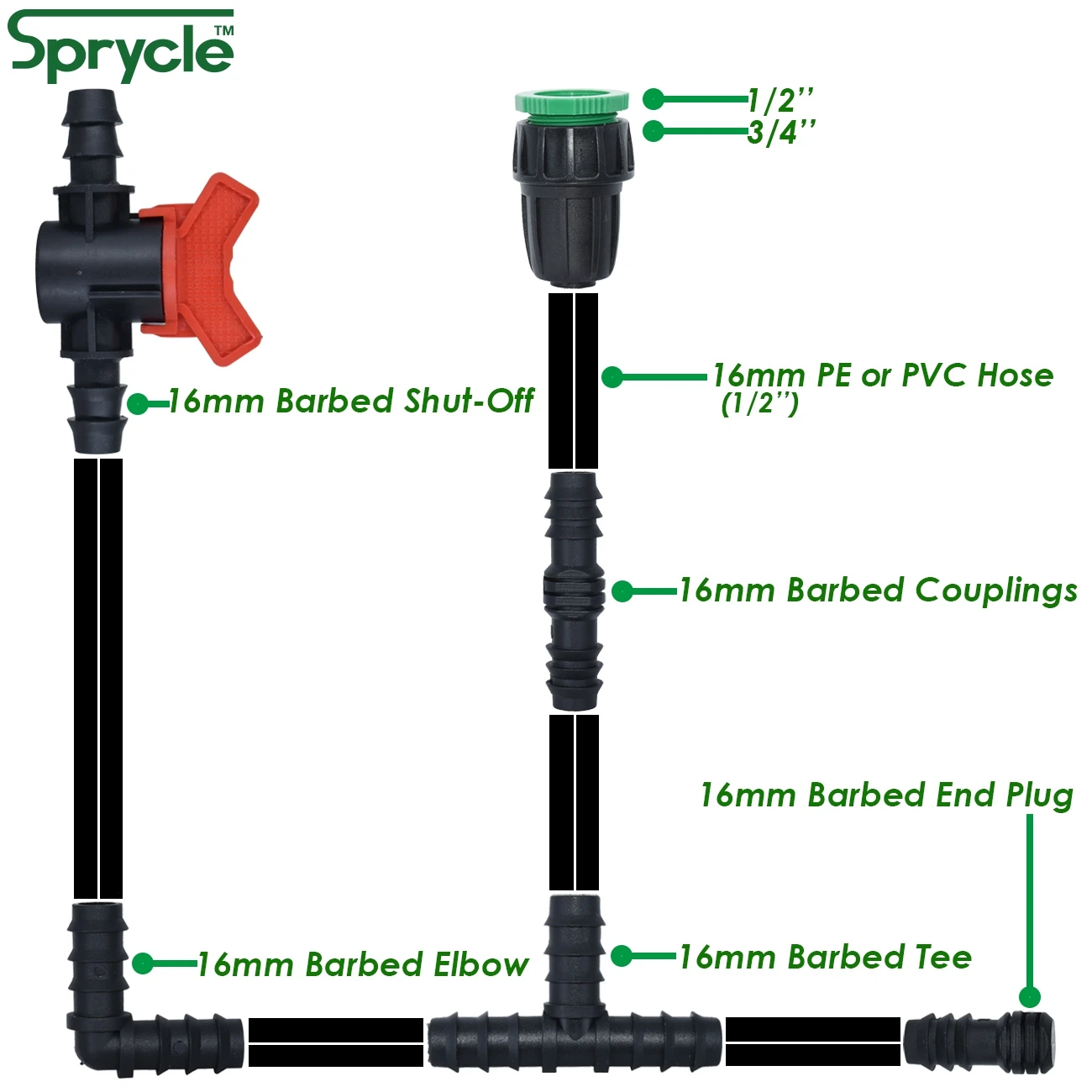 Sprycle 10Pcs 16Mm Prikkeldraad Tee Connector Besproeien 3-Manieren Voor Micro Drip Irrigatie 1/2 ''Pe Pijp tubing Slang Micro Fitting Tuin