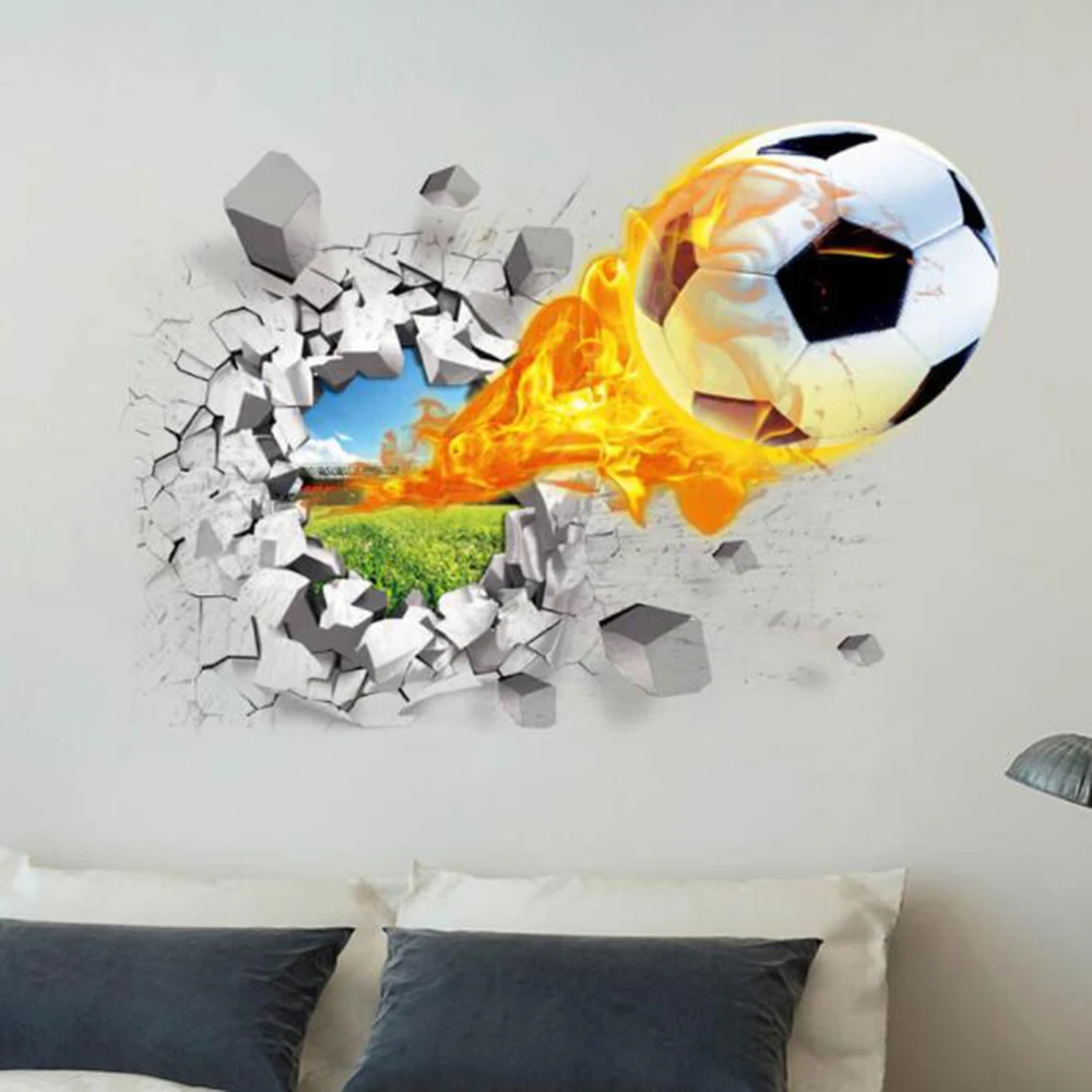 50*70cm 3D Football Wall Stickers Creative Soccer Cracked Mural Art Decals Bedroom TV Background Window Home Decor | Дом и сад