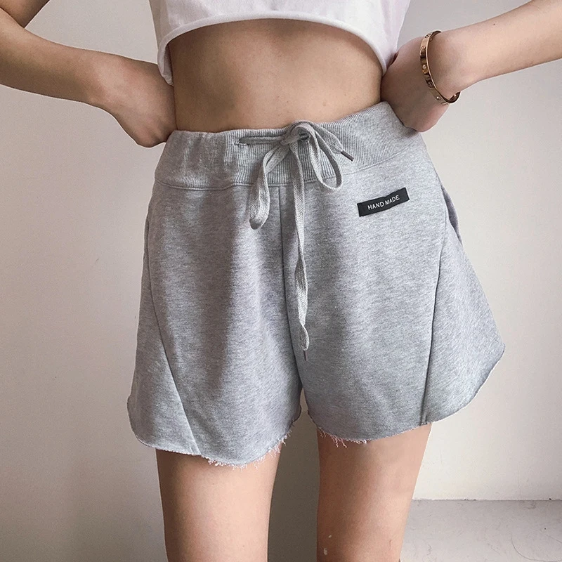 Summer Ladies Casual Loose Shorts Beach Girl Solid Color High Waist Tied Wide Loose Casual Wild Shorts S Size