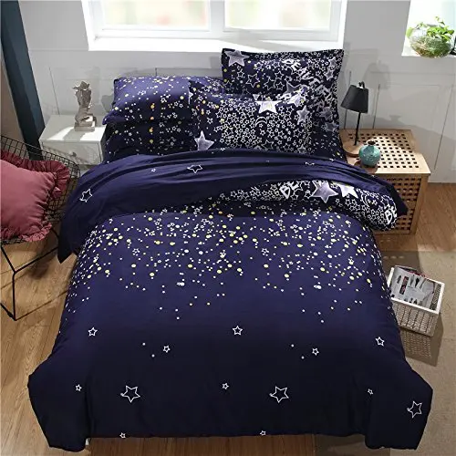 

WINLIFE Galaxy Stars Bedding Sets Sky Stars Pattern Printed on Dark Navy Blue, No Comforter
