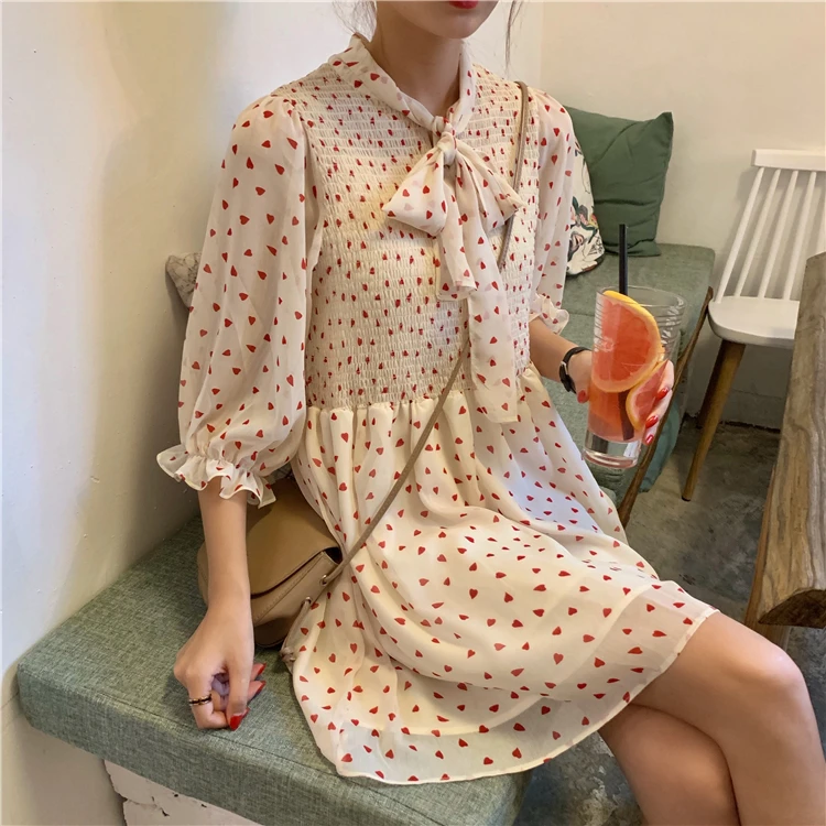 Для женщин милые платья Chic Ins Kawaii Ulzzang Повседневное свободные галстук-бабочка с любовью; милое детское платье; Панк-Одежда Harajuku для Для женщин