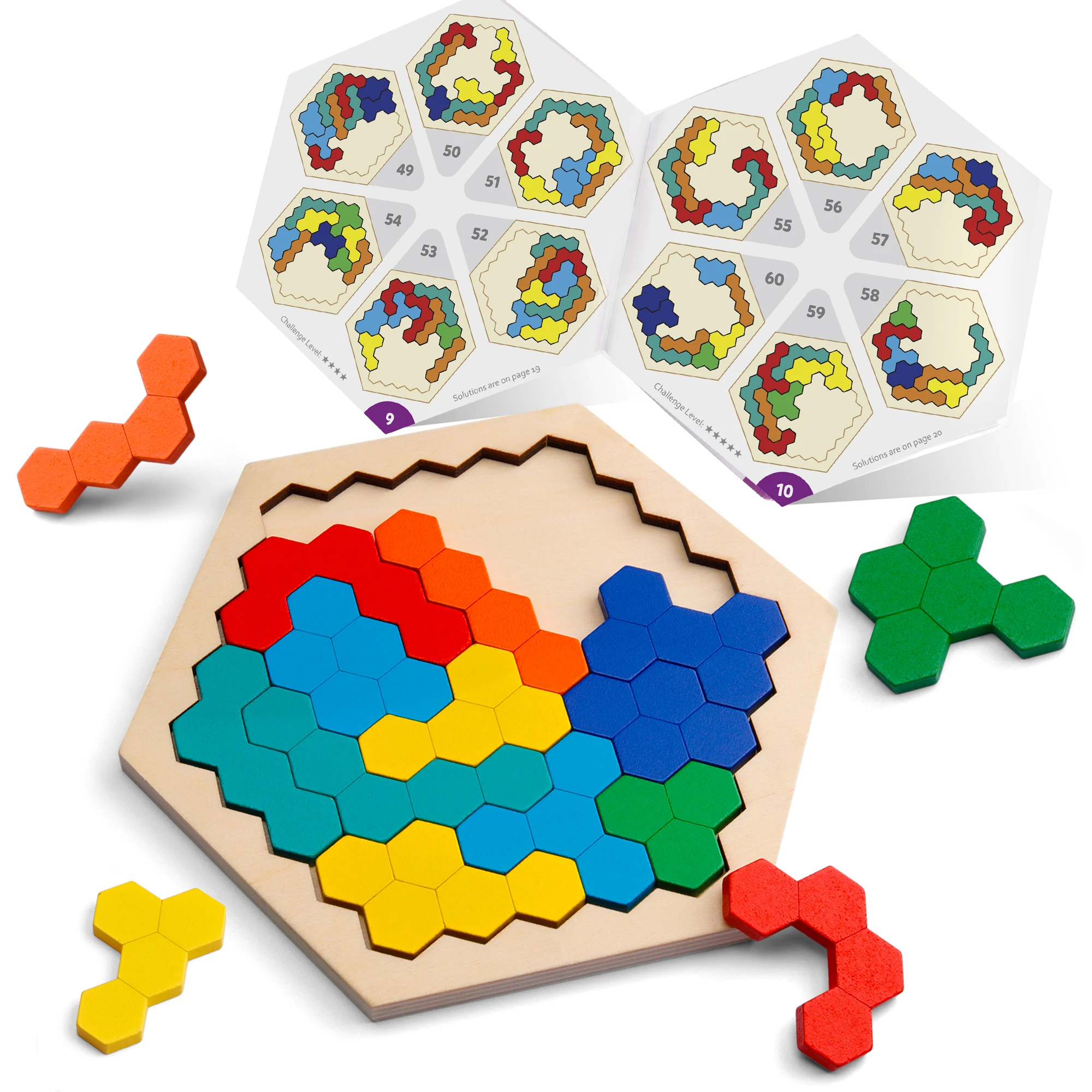 Jigsaw Tangram Puzzle Wooden Pattern Brain Teaser Blocks Montessori IQ Geometry 