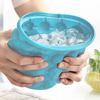 

1000ml Silicone Ice Cube Maker With Lid Ice Bucket Ice Mold Space Saving Champagne Wine Beer Bucket For Kitchen Party Barware