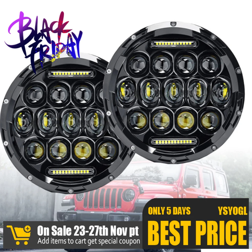 1pcs 75w 7inch Round Led Headlight 12v Car Light Headlamp for Jeep Wrangler Land Rover Defender 90 & 110 | Автомобили и
