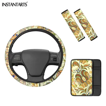 

INSTANTARTS Polynesian Prints Sweat Absorption Comfort Steering Wheel Covers Trend Styling Fashion Car Seat Belt Cover Anti-slip