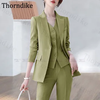

Thorndike Formal Women's Business Suits Custom Made Single Breasted Pant Suits Office Lady Solid Slim Peaked Lapel Ladies Suit