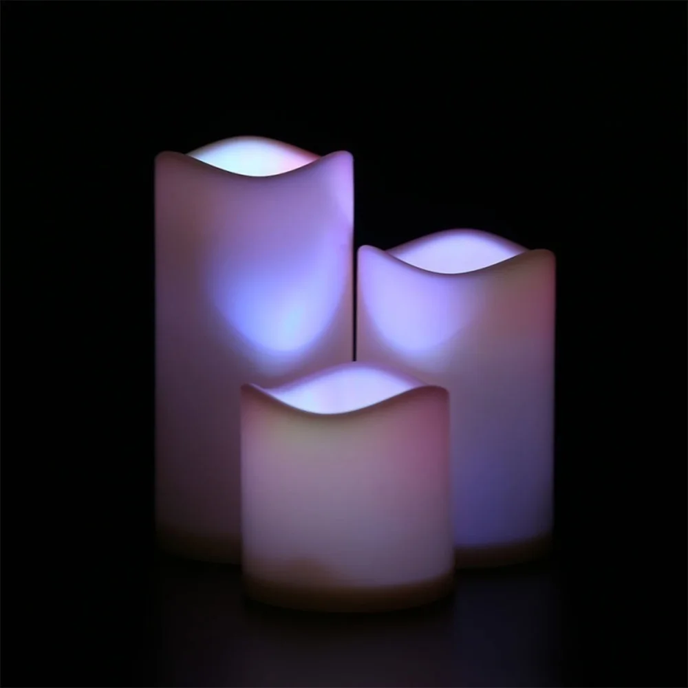 Electronic Candle Plastic Festival Halloween Colorful Flame Choice Christmas 3 Pack Set Beautiful Decoration 18-Key Remote